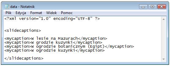 Posługujemy się też nawiasami kwadratowymi, w których umieszczamy numer (indeks) aby określić, która pozycja na liście w dokumencie XML ma zostać dopisana do danego pola tekstowego.