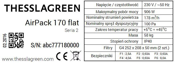 1. Opis produktu Centrala wentylacyjna AirPack 170 flat przeznaczona jest do realizacji zrównoważonej wentylacji mechanicznej w budynkach mieszkalnych.