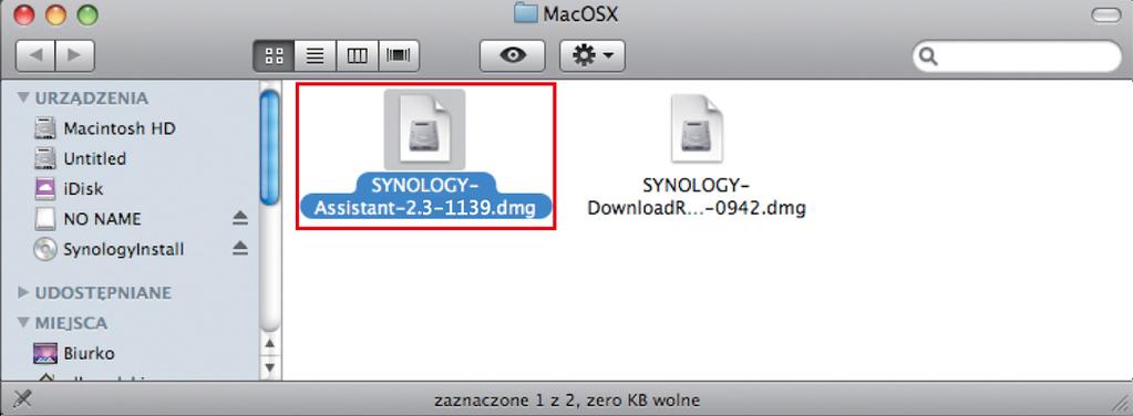 4 Po aktywacji programu Synology Assistant wykonaj kroki od 2 do 4 z sekcji Instalacja w systemie Windows, aby dokończyć konfigurację.