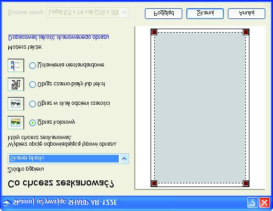 3 Skanowanie obrazu z aplikacji zgodnej z WIA (Windows XP) (część 2) 3 Wybierz typ obrazu i kliknij przycisk "Podglad". Pojawi się obraz wstępnego skanowania. 4 Kliknij przycisk "Skanuj".