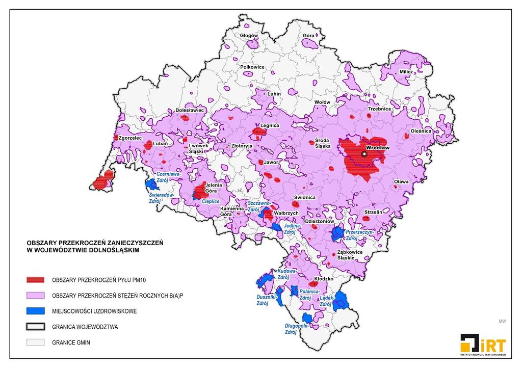 Obszary przekroczeń pyłu PM10 i
