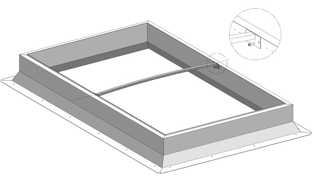 Rys. 14. Montaż trawersu w podstawie. Podstawy klapy/świetlika należy umieścić na elementach konstrukcyjnych dachu, takich jak: płatwie, wymiany, blacha konstrukcyjna dachu, cokół żelbetowy.