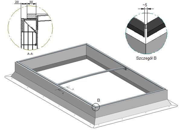 W przypadku świetlików mcr Thermolight NG w klasie Broof(1) po zamontowaniu podstawy do dachu należy ułożyć uszczelkę PES 30x15 na na podstawie.