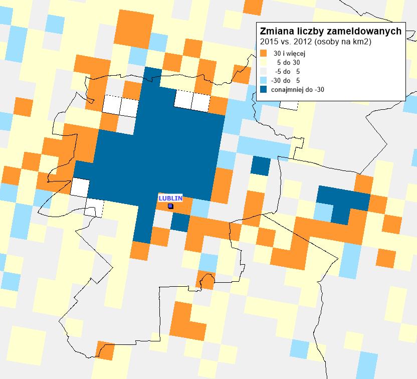 Lublin zmiana liczby zameldowanych na obszarze miasta