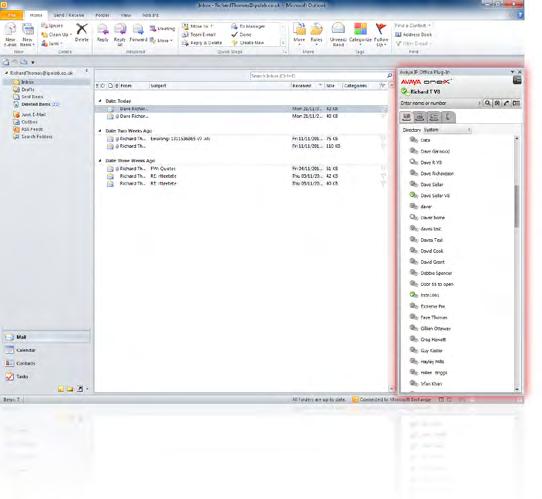 WTYCZKA IP OFFICE OUTLOOK Integruje podzbiór funkcjonalności aplikacji one-x Portal z Microsoft Outlook Zawarta w profilach Office Worker, Tele Worker i Power User Większa produktywność wynikająca ze