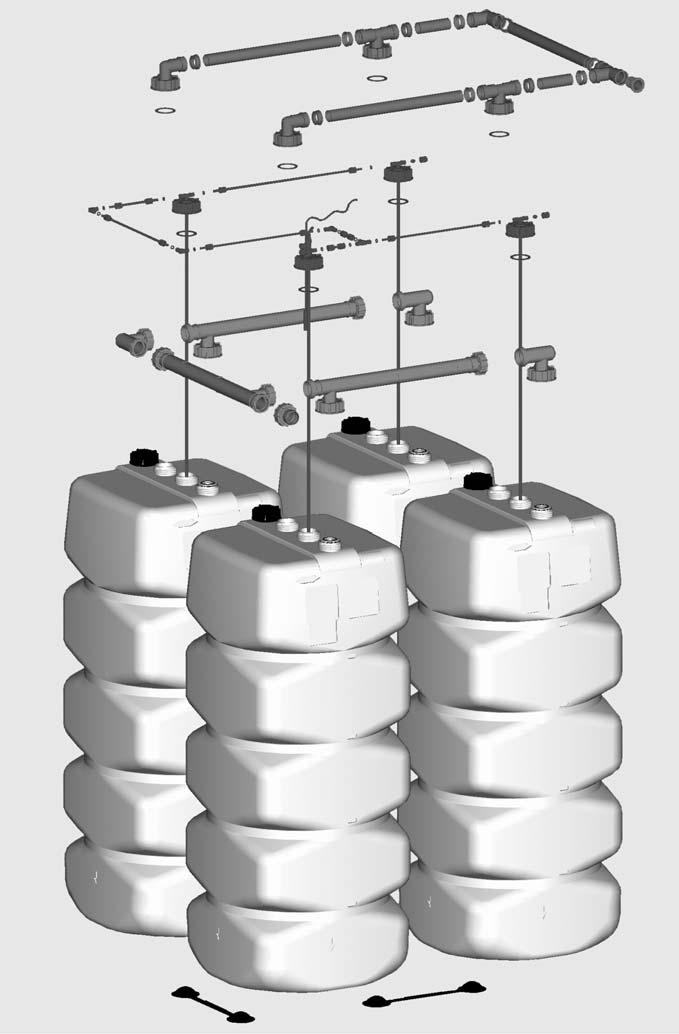 Poz. Opis elementu 1 Zbiornik kompaktowy 750 l/100 l, komplet 7 13 11 8 9 11 10 14 2 Kolano zalewowe z nakrętką 3 Trójnik zalewowy z nakrętkami i o-ringami 15 12 4 Kolano kolektora zalewowego z