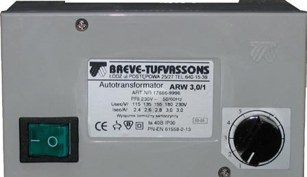 Typ regulatora ARW-1,2 Napięcie [V] 230 IP 30 Wysokość 123 Szerokość 77 Głębokość 71 PE-L1-N Napięcie wejściowe (230V AC) PE,U1,U2 Napięcie wyjściowe