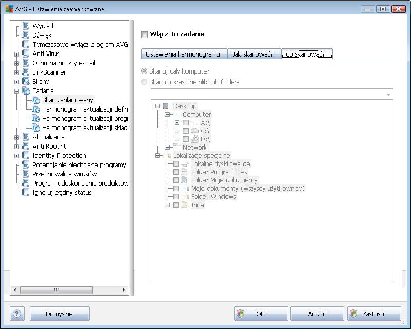 Na karcie Co skanować? można określić, czy planowane jest skanowanie całego komputera, czy skanowanie określonych plików lub folderów.