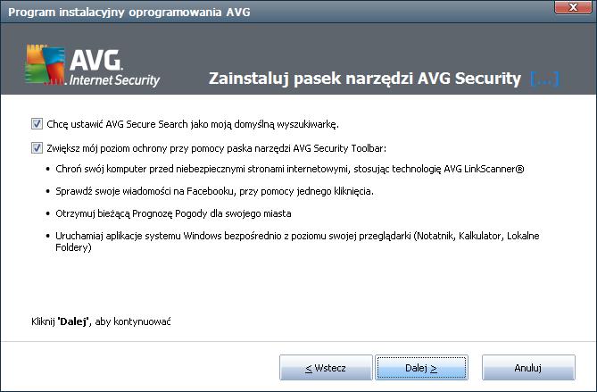 Wybór składników Sekcja Wybór składników zawiera przegląd wszystkich możliwych do zainstalowania składników systemu AVG Internet Security 2012.