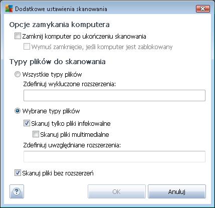 o Opcj e wyłączania komputera - określają, czy komputer ma zostać automatycznie wyłączony po zakończeniu skanowania.