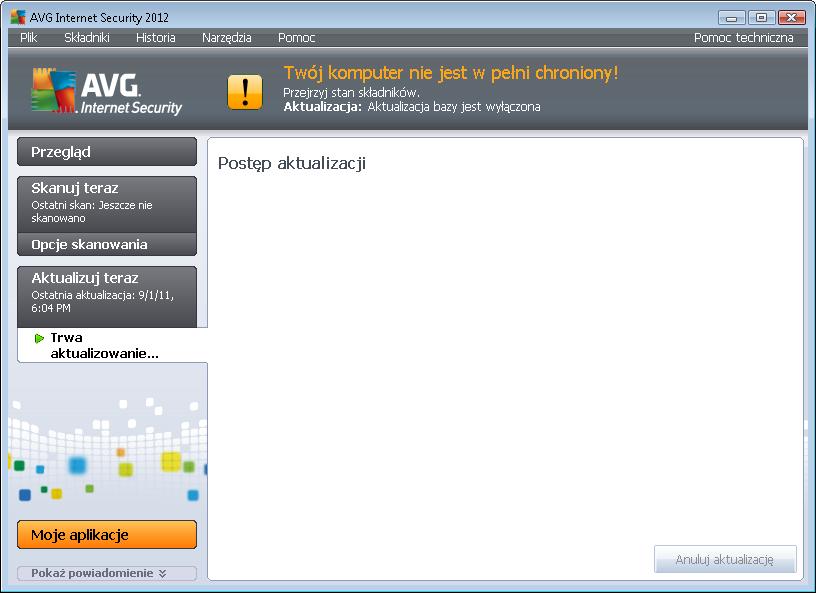 Uwaga: Przed każdą aktualizacj ą programu głównego AVG tworzony j est punkt przywracania systemu.