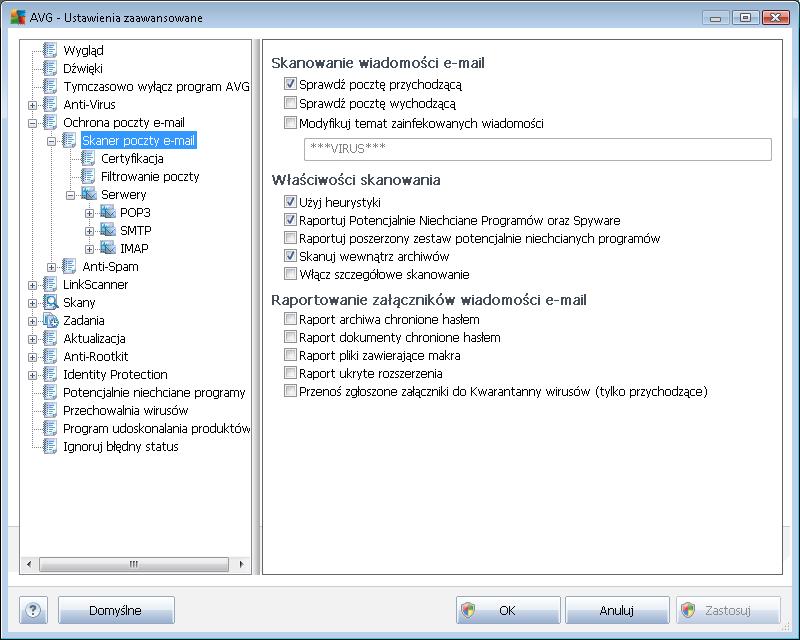 9.5. Ochrona poczty e-mail W sekcji Ochrona poczty e-mail możesz edytować konfigurację składników Skaner poczty e-mail oraz Anti-Spam: 9.5.1.