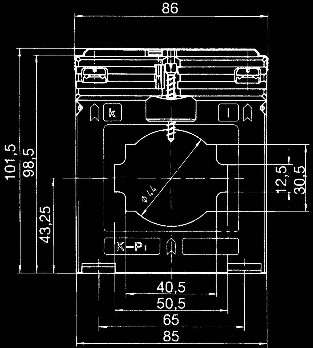 SK.4 Szyna 0 x 2 mm 2 x 40 x mm Przewód okr¹g³y 44,0 mm Szerokoœæ przek³adnika 86 mm 0 0, 2,, 2, Wtórny Klasa 0, Klasa 670 6043 67 6086 60