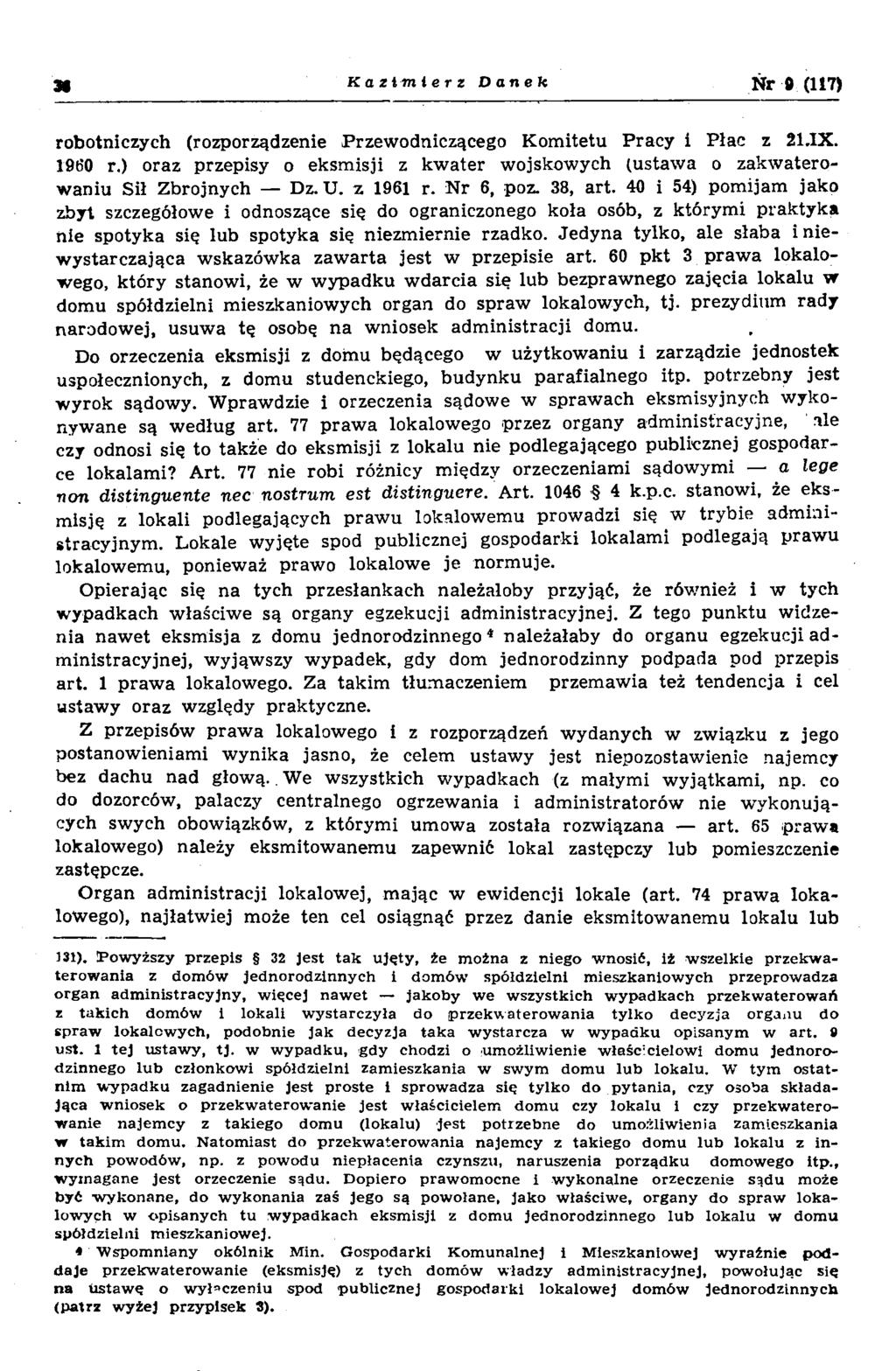 3> Kazimierz Danek Ńr 9 (117) robotniczych (rozporządzenie Przew odniczącego K om itetu P racy i P łac z 21.IX. 1960 r.
