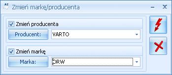 2.1.9 Zmiana parametrów dla Comarch ERP e-sklep Z poziomu menu Ogólne/ Cennik lub Handel/ Zasoby w Operacjach seryjnych dostępne są funkcje: zmiana marki/producenta: Rys.