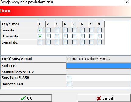 Możemy ustawić powiadomienie o przekroczeniu danego progu temperatury. Temperatura powyżej 40 o C może sugerować pożar w domu.