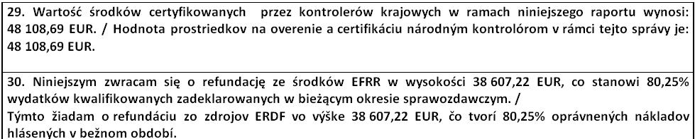 30 raportu (kwota refundacji z EFRR w stosunku do wartości