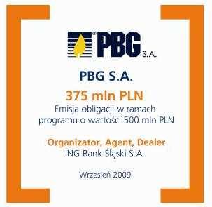 Aktywność rynków finansowych Wrzesień 2009 375 mln zł Emisja 3-letnich dłuŝnych papierów wartościowych dla PBG S.A. Druga część transakcji na łączną kwotę 500 mln zł ING BSK jako Organizator, Agent