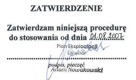 OPERATOR GAZOCIĄGÓW PRZESYŁOWYCH SYSTEM EKSPLOATACJI SIECI PRZESYŁOWEJ PROCEDURA P.01/8.2.