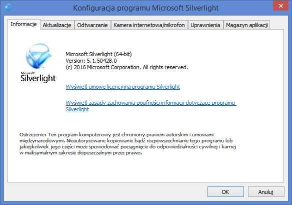 5 Sprawdzamy wersję zainstalowanej wtyczki Silverlight Aby zweryfikować wersję zainstalowanej wtyczki Silverlight na komputerze / laptopie dla Windows 8