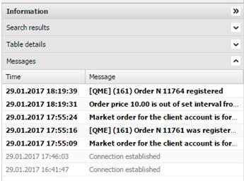 Pozostałe funkcjonalności Użytkownik systemu transakcyjnego Novej Giełdy w wersji webowej w zakładce Messages widzi komunikaty, które są efektem jego działań na koncie.