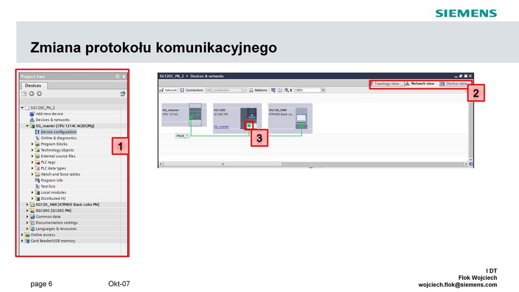 W drzewie projektu TIA wybieramy polecenie Devices and networks (1) następnie przechodzimy do