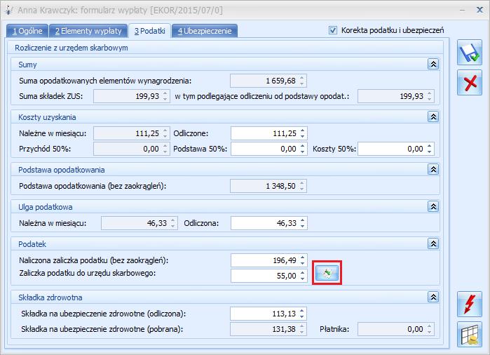 Uw aga: W przypadku, gdy wypłata korygującą dotyc zy miesiąca deklaracji, za który firma jes zcze nie