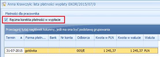 W ostatnim kroku należy uzgodnić kwotę płatności dla pracownika. W wypłacie korygującej zalecamy skopiowanie płatności z wypłaty anulowanej (na kwotę taką, jaką pracownik faktycznie otrzymał).