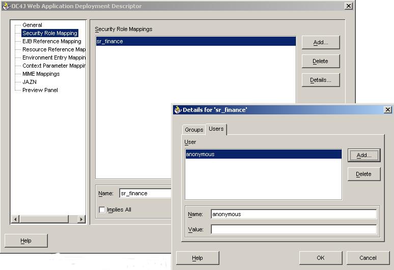 291 Bezpieczeństwo w J2EE - Przykład (7/8) Mapowanie ról aplikacji na użytkowników/grupy w OC4J Dla serwletów/jsp w orion-web.xml, dla EJB w orion-ejb-jar.xml, dla całej aplikacji w orion-application.