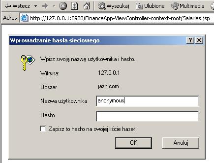 292 Bezpieczeństwo w J2EE - Przykład (8/8) Komponent webowy wywołując metody