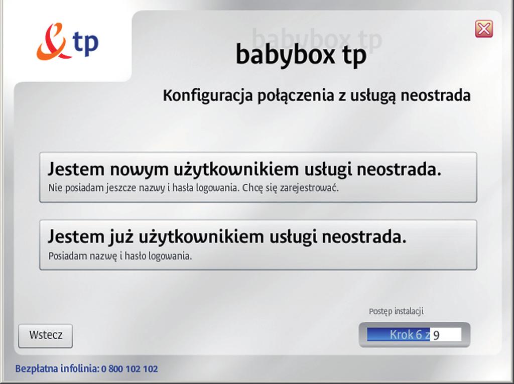 8. OkreÊl parametry rejestracyjne W kolejnym kroku rozpocznie si konfiguracja po àczenia ze strefà neostrada tp.