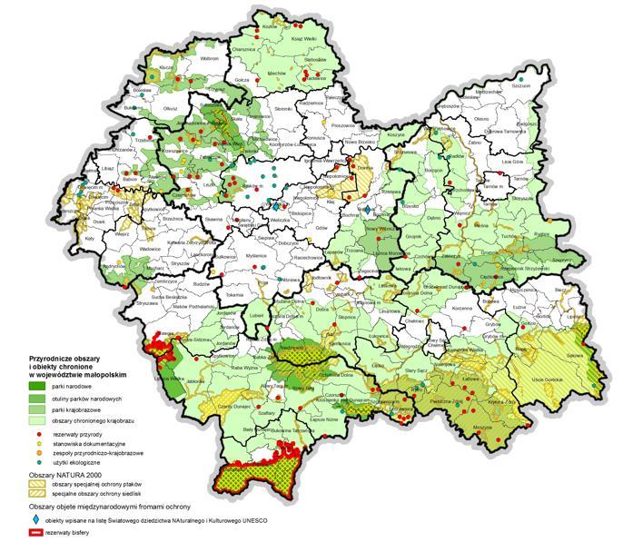(21 tys. ha), a także specjalne obszary ochrony siedlisk głównie w południowej części subregionu sądeckiego oraz subregionu podhalańskiego na obszarze Tatr. Mapa 23.