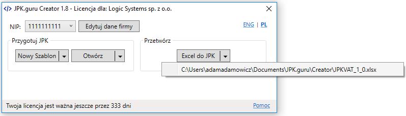 W przypadku, gdyby naszego pliku nie było na liście klikamy w przycisk Excel do JPK, dzięki któremu będziemy mogli