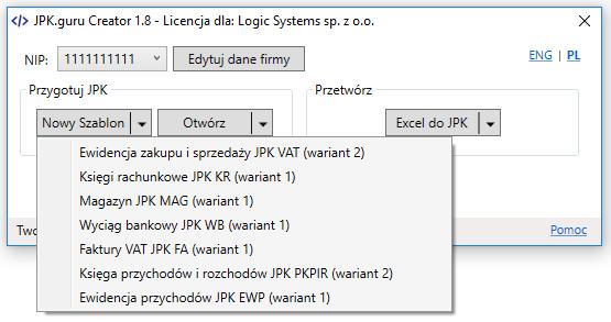 4 Przygotowanie pliku JPK W przypadku obsługi większej ilości NIP-ów w pierwszej kolejności należy wybrać NIP podmiotu, dla którego przygotowywany jest plik JPK.