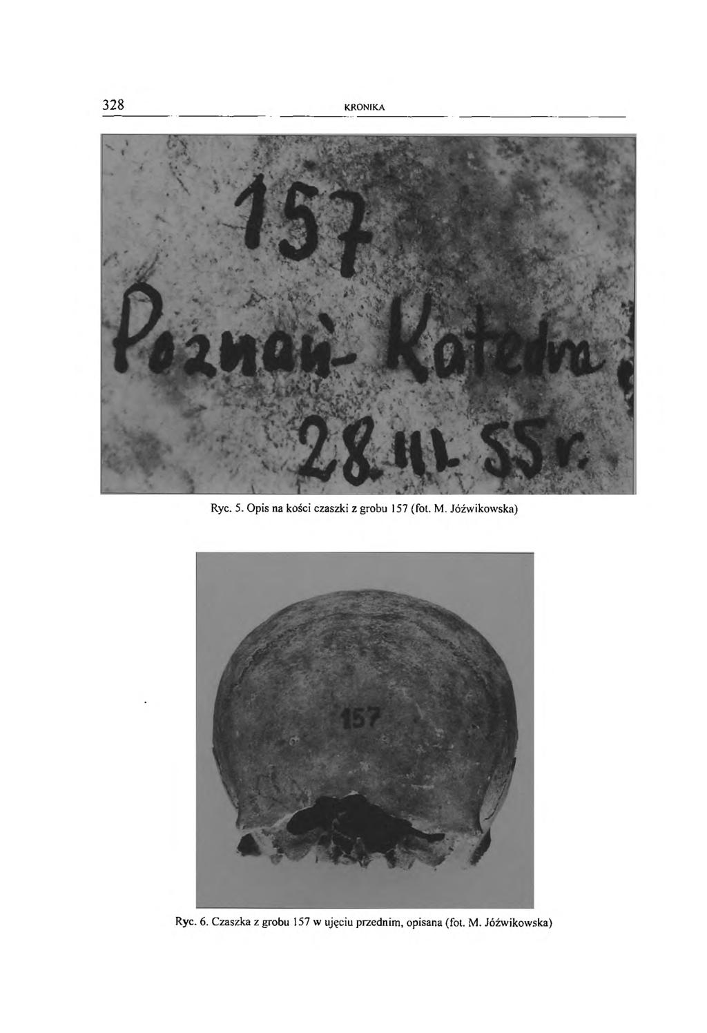 328 KRONIKA Rye. 5. Opis na kości czaszki z grobu 157 (fot. M.