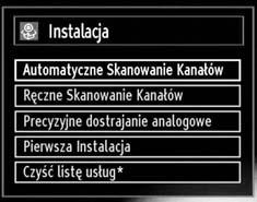 Instalacja Proszę nacisnąć przycisk MENU na pilocie i wybrać Instalację, używając przycisków lub. Proszę nacisnąć OK, a pojawi się następujące menu. przycisku lub.