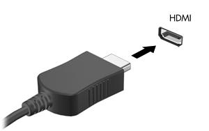 Aby podłączyć urządzenie wideo lub audio do portu HDMI: 1. Podłącz jeden koniec kabla HDMI do portu HDMI w komputerze. 2.