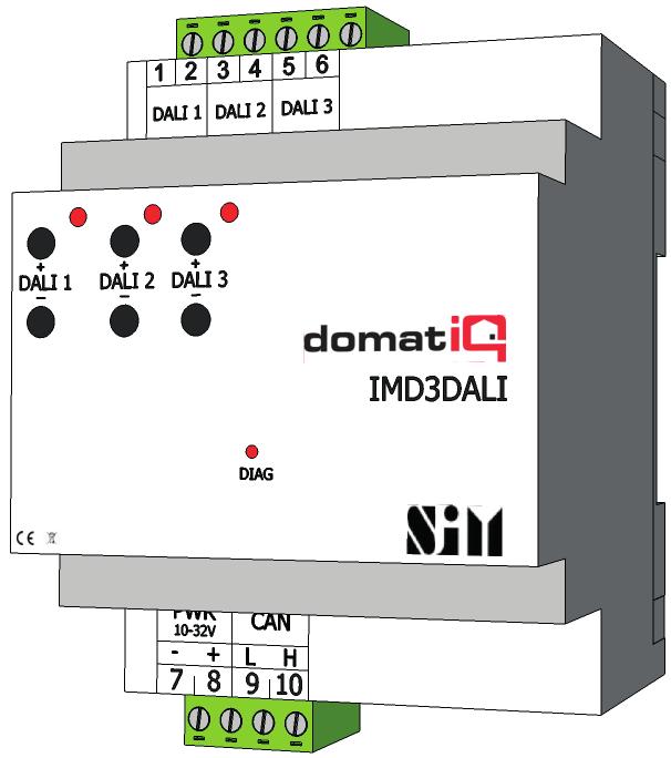 Katalog modułów STEROWNIKI IMD3DALI Sterownik interfejsów DALI - trzykanałowy NET Sterownik trzech niezależnych interfejsów DALI do montażu na szynie DIN, szerokość 4M Trzy wyjścia dają możliwość
