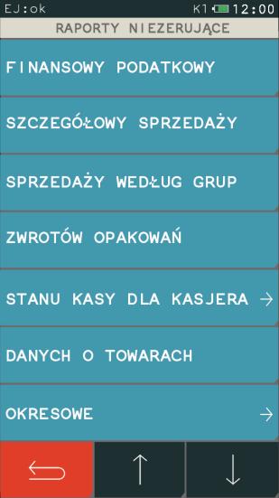 Wprowadź zliczoną kwotę Zatwierdź Raporty niezerujące FUNKCJE > FUNKCJE KIEROWNIKA > RAPORTY NIEZERUJĄCE Raporty niezerujące są raportami czytającymi i można je wykonywać wielokrotnie, ponieważ