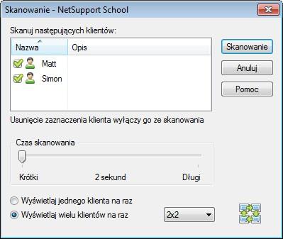 Skanowanie Uczniów Funkcja Skanuj umożliwia Ci powracanie do każdego podłączonego Klienta po kolei, wyświetlając jego ekran na Stanowisku Kontroli.