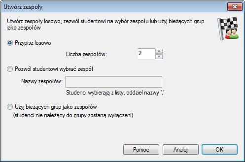 4. Wybierz sposób grupowania zespołów. W przypadku grupowania losowego wpisz liczbę zespołów.