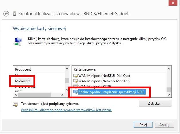 a następnie producenta Microsoft, kartę Zdalne zgodne