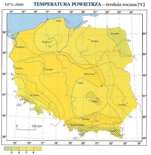 Rysunek 2.3. Średnia roczna temperatura powietrza dla gminy Werbkowice Werbkowice Źródło: opracowanie własne z wykorzystaniem: http://www.imgw.pl/wl/internet/zz/klimat/0502_polska.html 2.