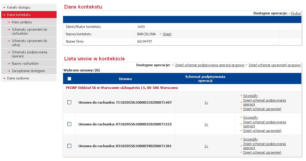 Pojedyncze przypisanie schematu podpisywania operacji do umowy Możliwe jest również oddzielne przypisywanie schematu podpisywania operacji do