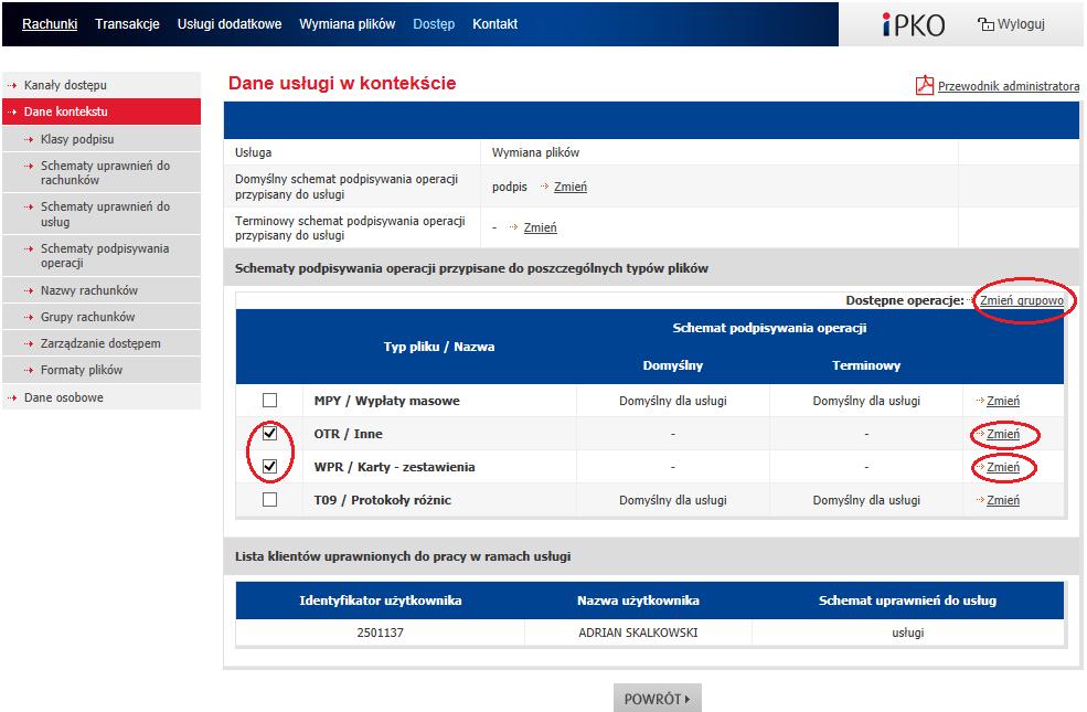 Usługa Zarządzanie bazą kontrahentów nie ma opcji przypisania schematu podpisywania operacji.