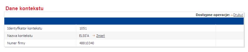 Po wykonaniu opisanych kroków konfiguracja jest zakończona. Podsumowanie wykonanych czynności jest widoczne w menu Dane kontekstu.