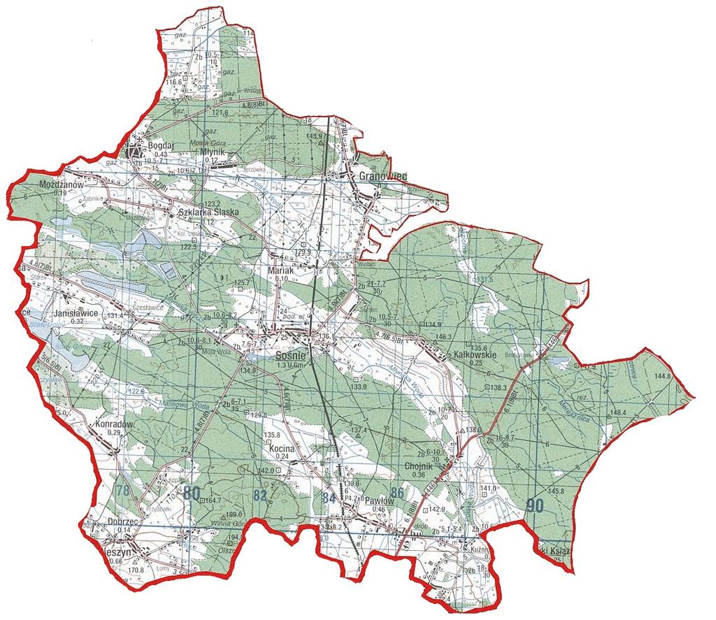 Obszar gminy wynosi 18 723,70 ha, który zamieszkuje 6637 osób (wg danych z ewidencji ludności). W skład Gminy Sośnie wchodzi 17 wsi sołeckich tj.