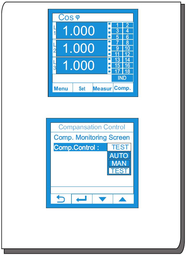 Wybierz menu kontroli kompensacji Comp. na ekranie startowym, używając przypisanego przycisku (w prawym dolnym rogu). 3.