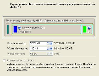 8. W otwartym oknie dialogowym przeciągnij granicę partycji rozszerzonej do prawej strony. 103 9. Blok wolnego miejsca został zwolniony. 10. Zwiększ rozmiar partycji systemowej.