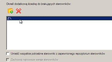 135 Dodaj wszystkie wymagane sterowniki Zaznacz tę opcję, aby wymusić umieszczenie wszystkich sterowników dla urządzeń z określonego repozytorium sterowników, nawet jeśli dla niektórych urządzeń